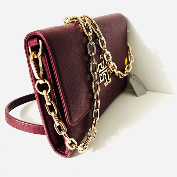 Tory Burch Authentic Goldtone Chain Slingbag & Wristlet/CP case Leather Burgundy - Picture 8 of 16